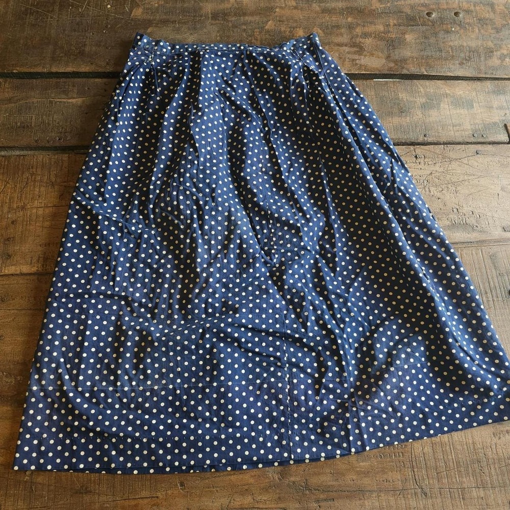 Navy Blue Polka Dot Skirt Antique Vintage 1920s Art Deco Chore Skirt Workware